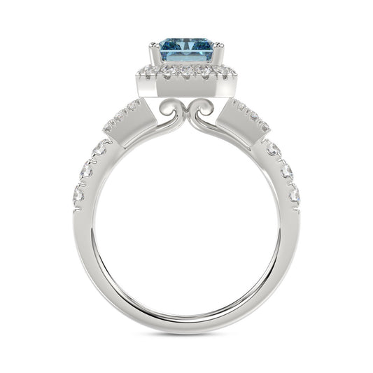 14K WHITE GOLD 2 3/4CT ROUND/BAGUETTE/RADIANT DIAMOND LADIES RING (CENTER STONE BLUE RADIANT DIAMOND 2.00CT)