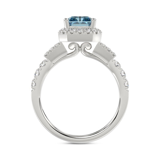 14K WHITE GOLD 2 3/4CT ROUND/BAGUETTE/RADIANT DIAMOND LADIES RING (CENTER STONE BLUE RADIANT DIAMOND 2.00CT)