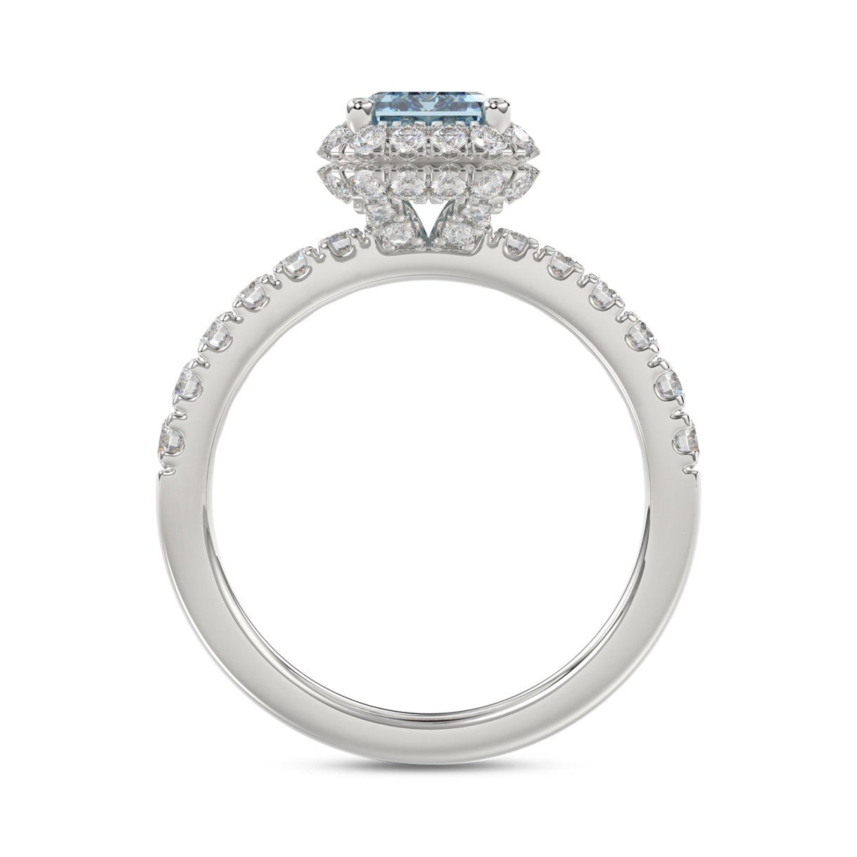 14K WHITE GOLD 1.00CT ROUND/RADIANT DIAMOND LADIES RING (CENTER STONE BLUE RADIANT DIAMOND 3.00CT)
