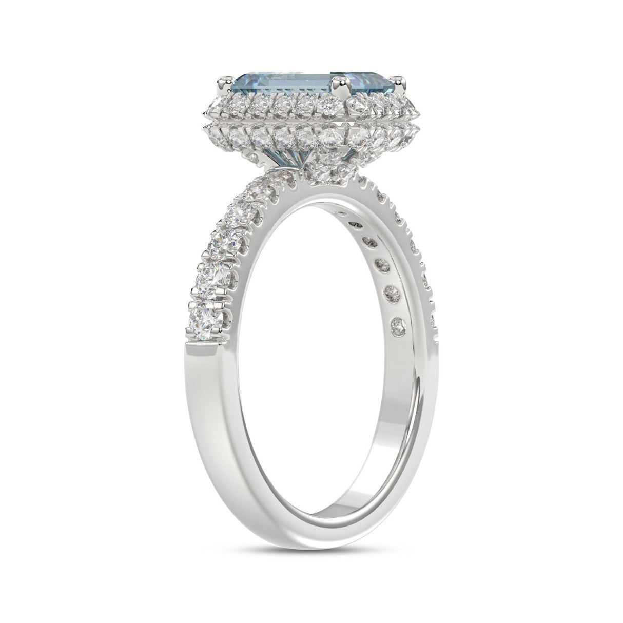 14K WHITE GOLD 1.00CT ROUND/RADIANT DIAMOND LADIES RING (CENTER STONE BLUE RADIANT DIAMOND 3.00CT)