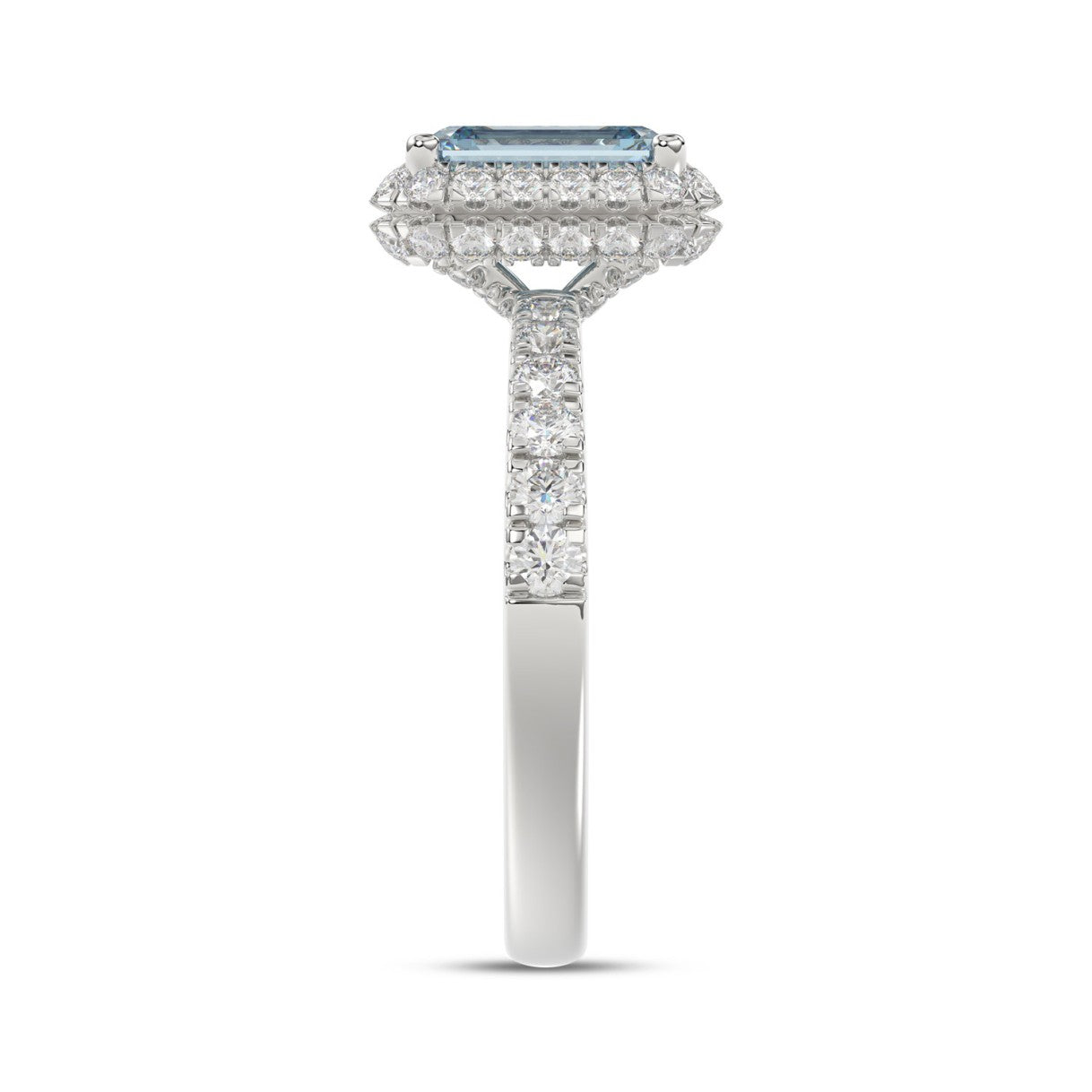14K WHITE GOLD 1.00CT ROUND/RADIANT DIAMOND LADIES RING (CENTER STONE BLUE RADIANT DIAMOND 3.00CT)