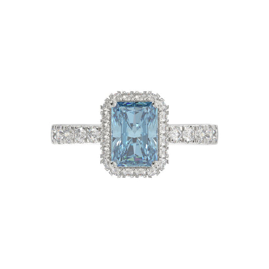 14K WHITE GOLD 1.00CT ROUND/RADIANT DIAMOND LADIES RING (CENTER STONE BLUE RADIANT DIAMOND 3.00CT)
