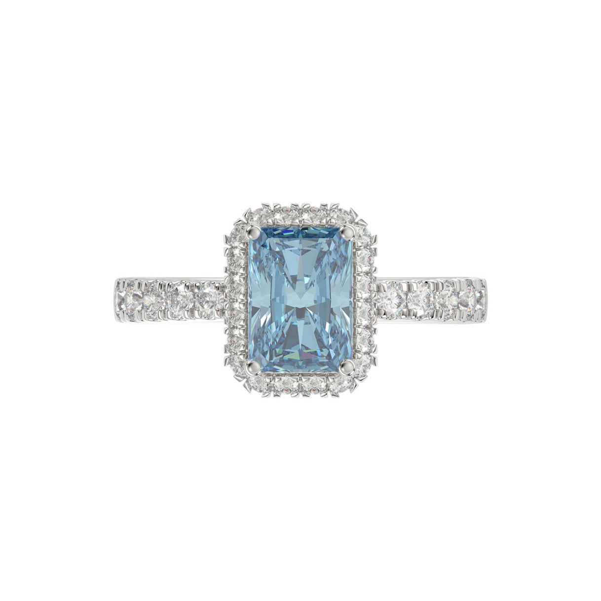 14K WHITE GOLD 1.00CT ROUND/RADIANT DIAMOND LADIES RING (CENTER STONE BLUE RADIANT DIAMOND 3.00CT)
