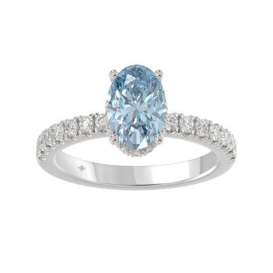 14K WHITE GOLD 2 1/2CT ROUND/OVAL DIAMOND LADIES RING (CENTER STONE BLUE OVAL DIAMOND 2CT)