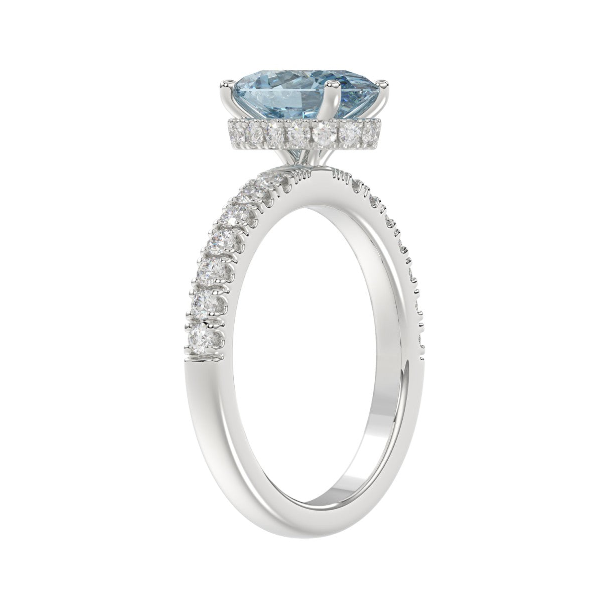 14K WHITE GOLD 2 1/2CT ROUND/OVAL DIAMOND LADIES RING (CENTER STONE BLUE OVAL DIAMOND 2CT)