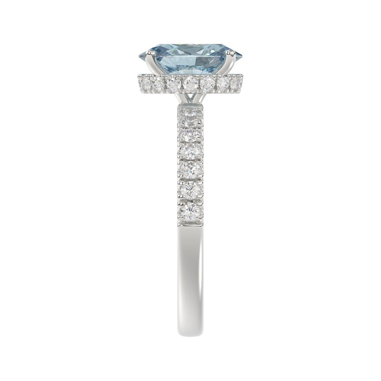 14K WHITE GOLD 2 1/2CT ROUND/OVAL DIAMOND LADIES RING (CENTER STONE BLUE OVAL DIAMOND 2CT)