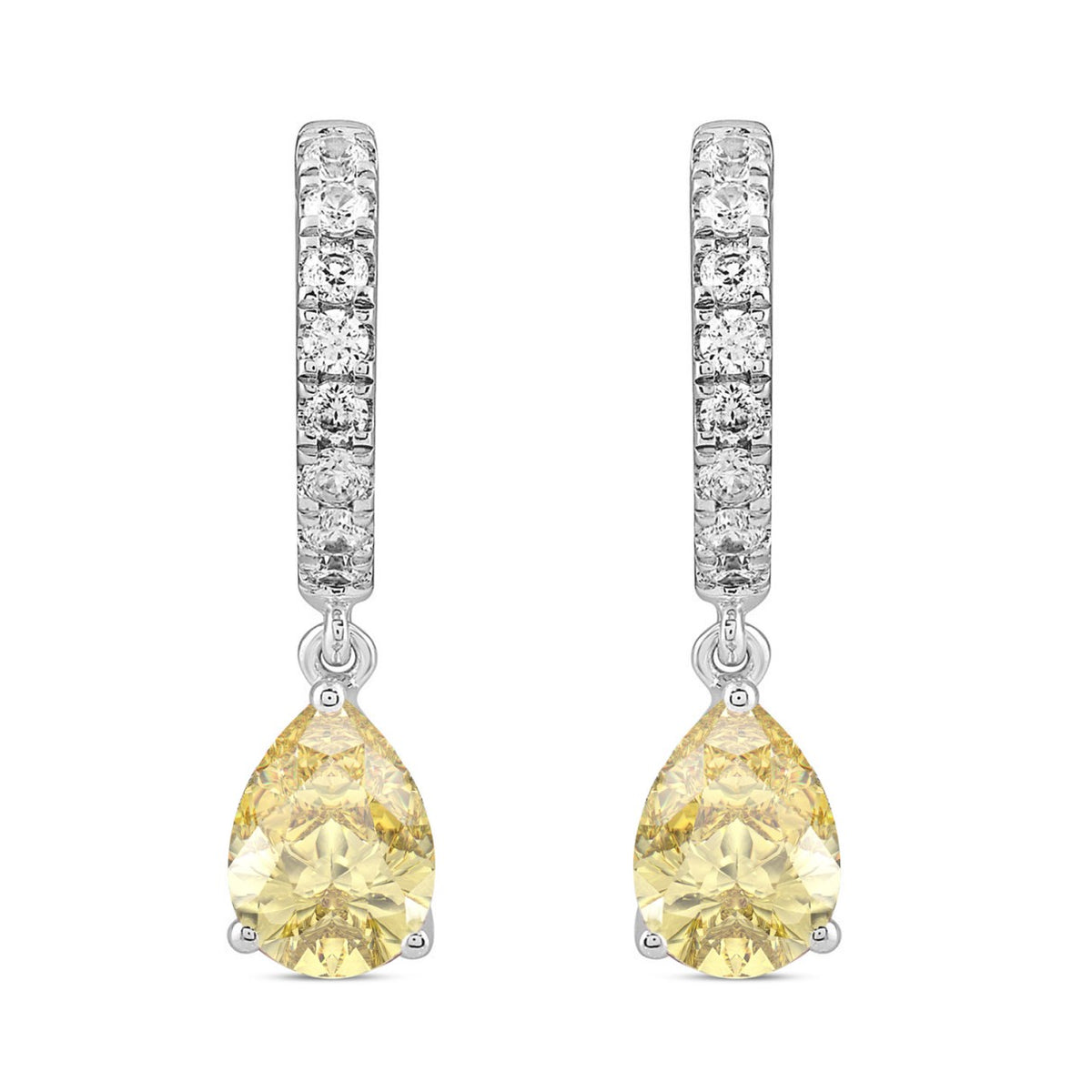 14K WHITE GOLD 2.00CT ROUND/YELLOW PEAR DIAMOND LADIES HOOP EARRINGS 
