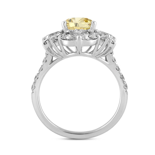 14K WHITE GOLD 4 1/2CT ROUND/PEAR/MARQUISE DIAMOND LADIES RING (CENTER STONE YELLOW PEAR DIAMOND 2.00CT)