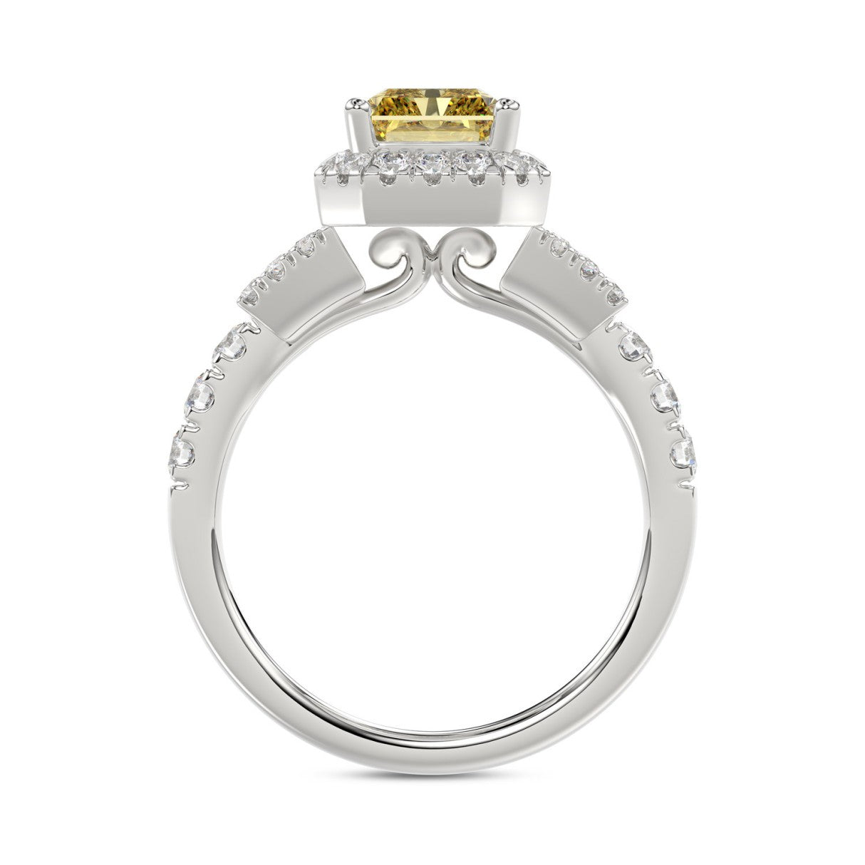 Luxury 14K White Gold 2.3/4Ct Round/Baguette & Radiant Lab Grown Diamond Engagement Halo Ring Yellow 2.00 Ct Radiant Cut Center