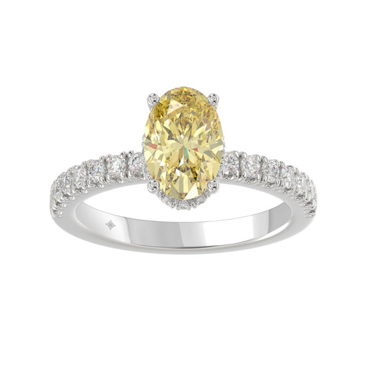 14K WHITE GOLD 2 1/2CT ROUND/YELLOW OVAL DIAMOND LADIES RING (CENTER STONE 2.00CT) 