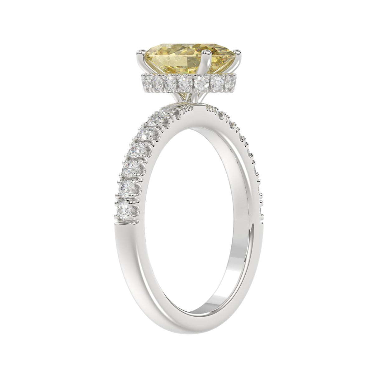 14K WHITE GOLD 2 1/2CT ROUND/YELLOW OVAL DIAMOND LADIES RING (CENTER STONE 2.00CT) 