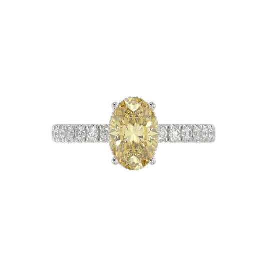 14K WHITE GOLD 2 1/2CT ROUND/YELLOW OVAL DIAMOND LADIES RING (CENTER STONE 2.00CT) 