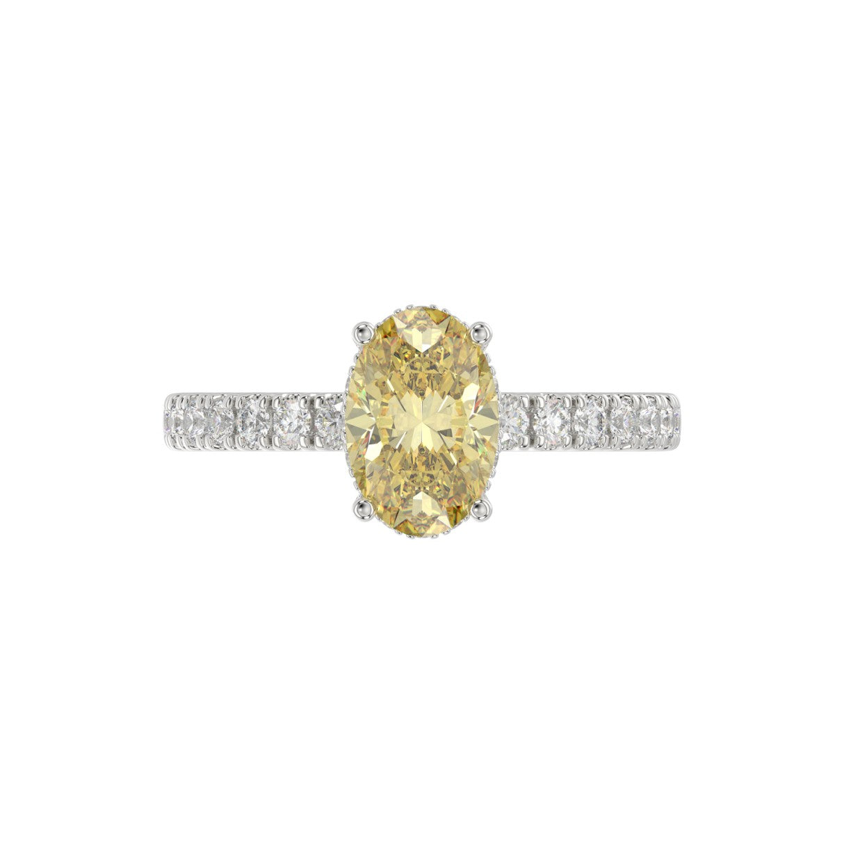 14K WHITE GOLD 2 1/2CT ROUND/YELLOW OVAL DIAMOND LADIES RING (CENTER STONE 2.00CT) 