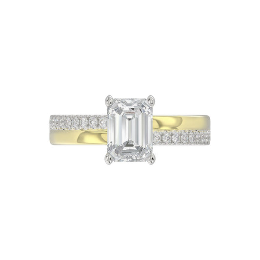 14K WHITE/YELLOW GOLD 2 1/4CT ROUND/EMERALD CUT DIAMOND LADIES RING (CENTER STONE EMERALD CUT DIAMOND 2CT)