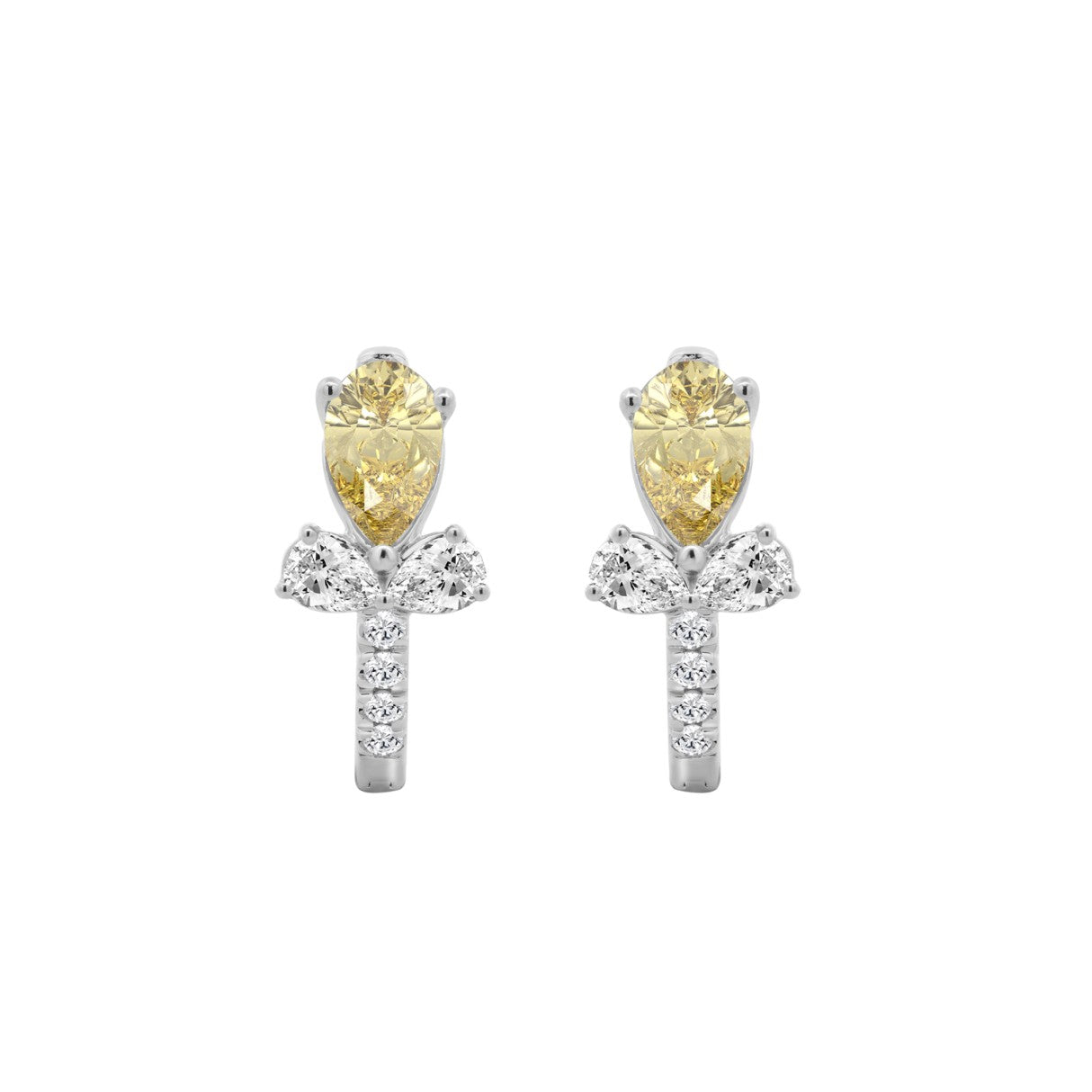 14K WHITE GOLD 1 1/2CT ROUND/PEAR/YELLOW PEAR DIAMOND LADIES EARRING 