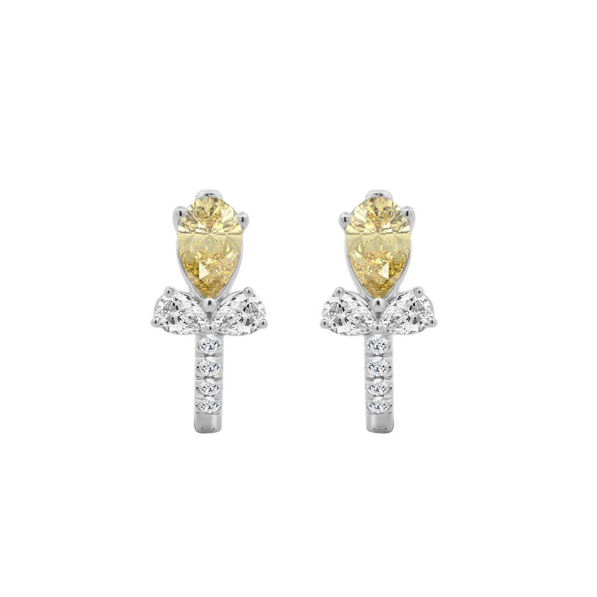 14K WHITE GOLD 1 1/2CT ROUND/PEAR/YELLOW PEAR DIAMOND LADIES EARRING 