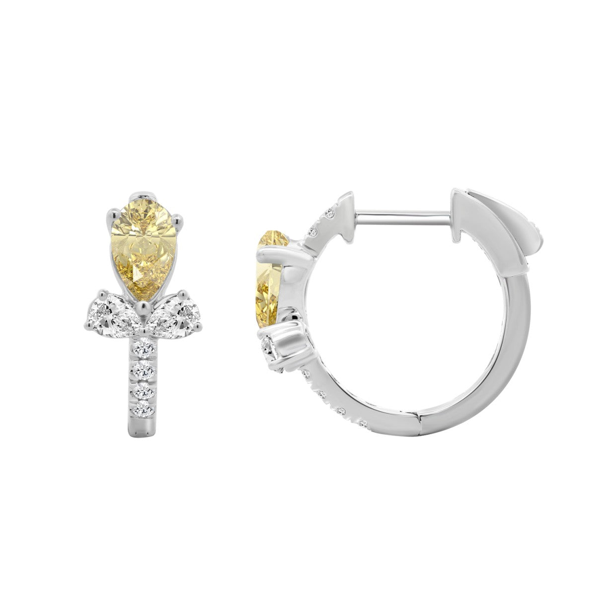14K WHITE GOLD 1 1/2CT ROUND/PEAR/YELLOW PEAR DIAMOND LADIES EARRING 