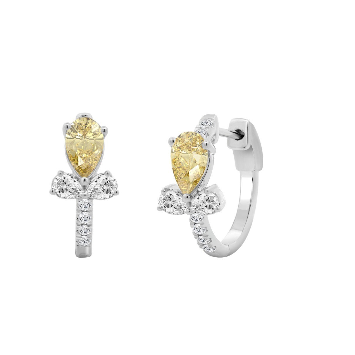 14K WHITE GOLD 1 1/2CT ROUND/PEAR/YELLOW PEAR DIAMOND LADIES EARRING 