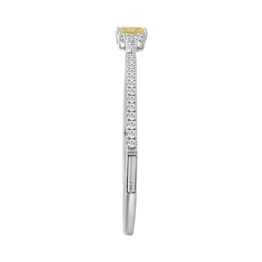 14K WHITE GOLD 3 1/4CT ROUND/PEAR/MARQUISE/YELLOW RADIANT DIAMOND LADIES BANGLE (CENTER STONE YELLOW RADIANT DIAMOND 1 1/2CT)