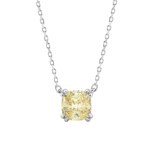 14K WHITE GOLD 1.00CT CUSHION YELLOW DIAMOND LADIES NECKLACE