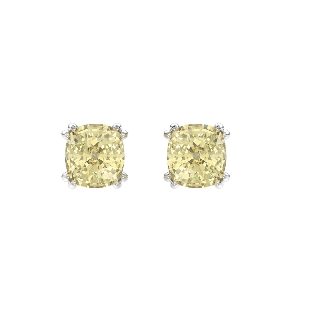 14K WHITE GOLD 2.00CT CUSHION YELLOW DIAMOND LADIES EARRINGS