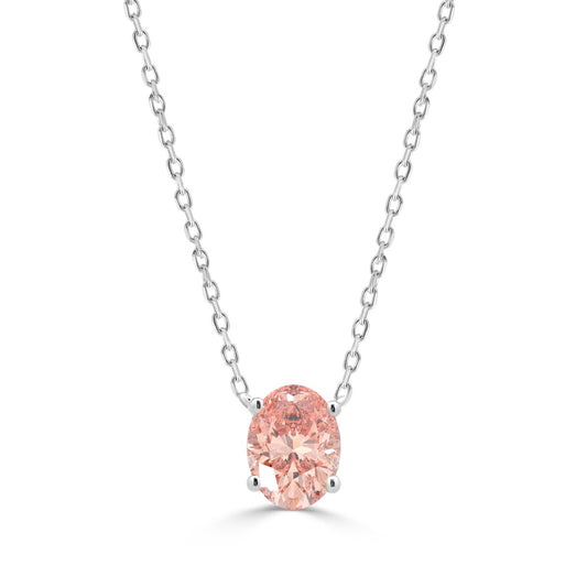 ETERNAL BLUSH COLLECTION 14K WHITE GOLD 1.00CT OVAL PINK DIAMOND LADIES NECKLACE