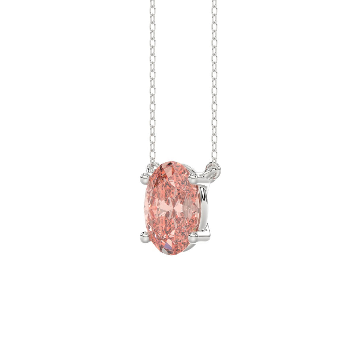 14K WHITE GOLD 1.00CT OVAL PINK DIAMOND LADIES PENDANT