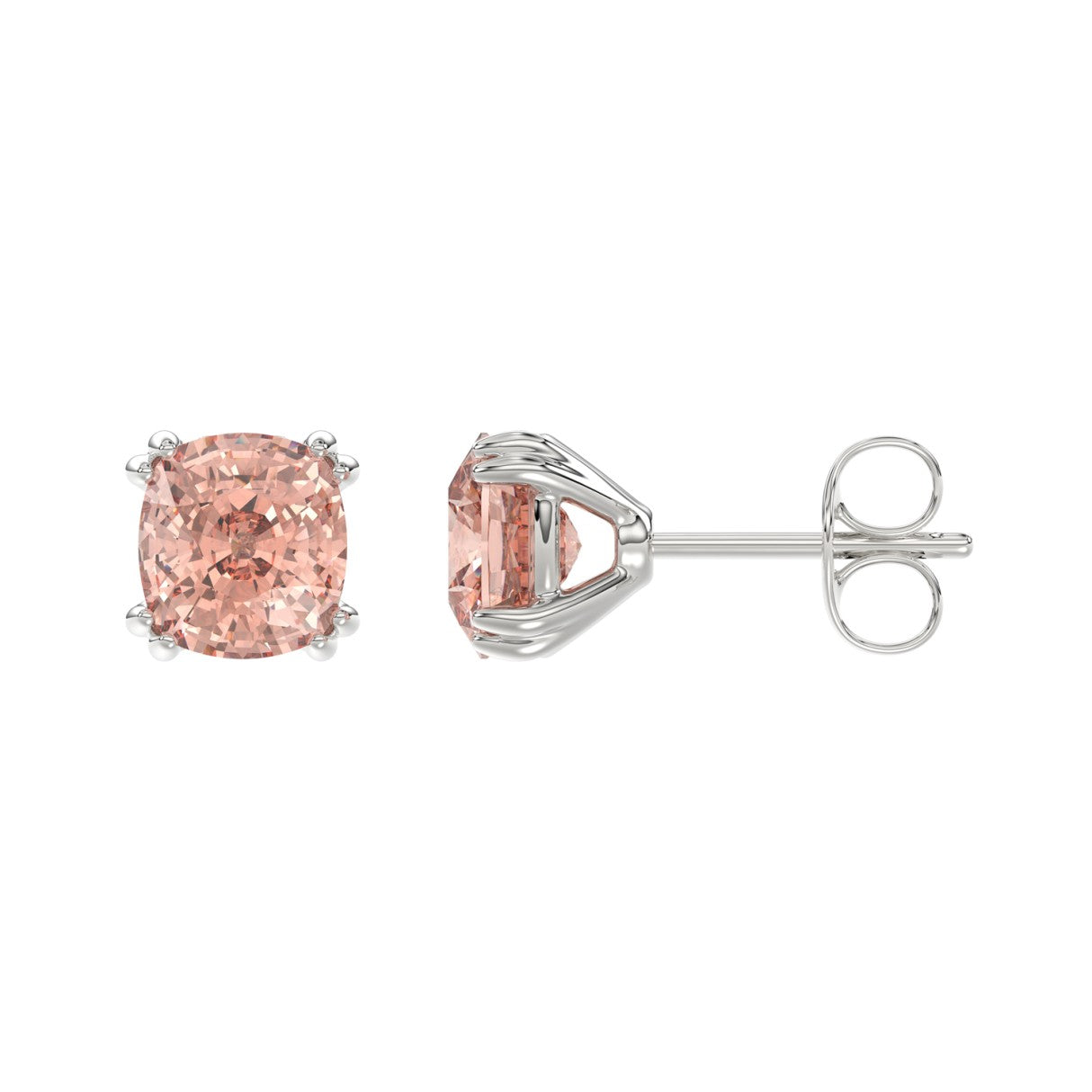 14K WHITE GOLD 2.00CT PINK CUSHION DIAMOND LADIES EARRINGS