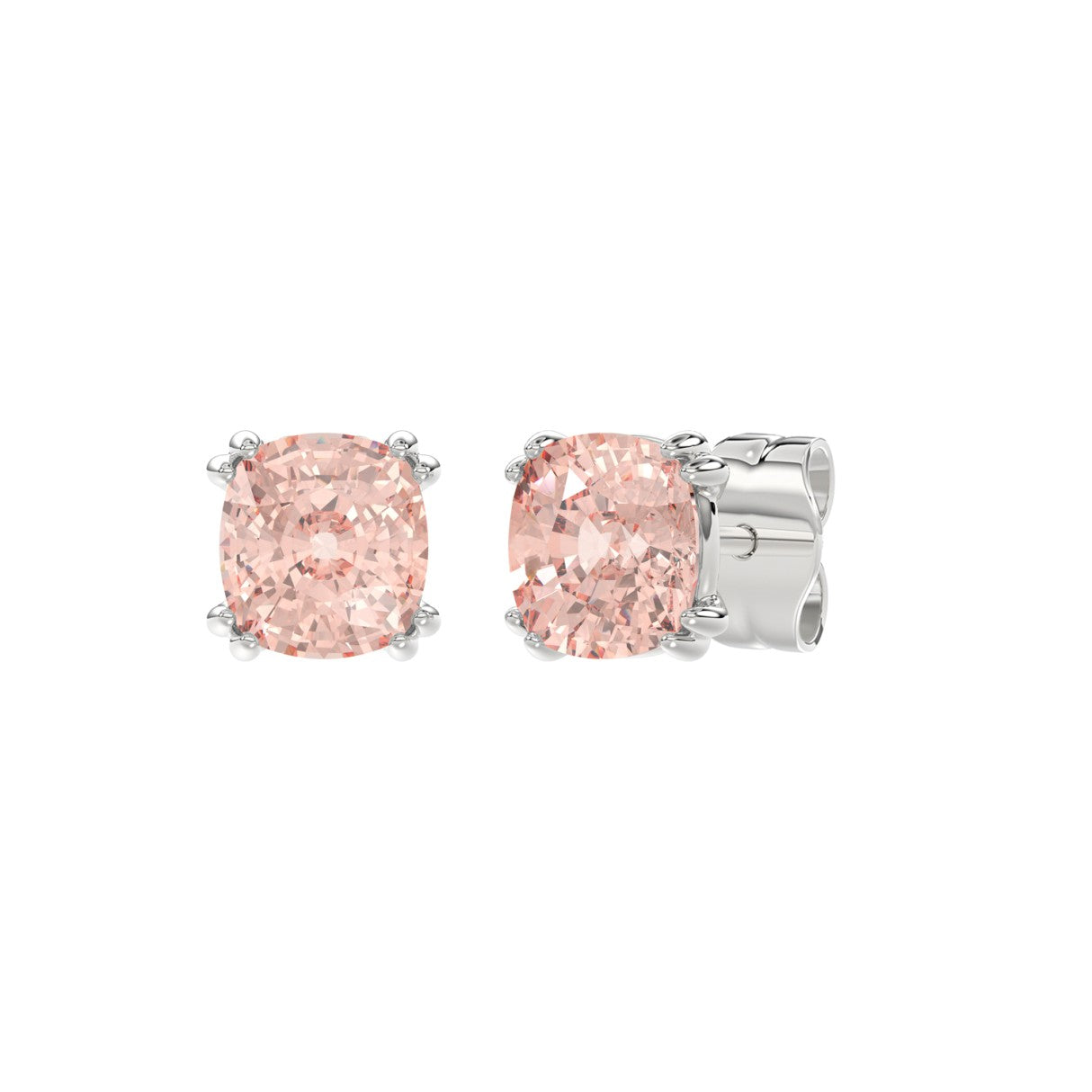 14K WHITE GOLD 2.00CT PINK CUSHION DIAMOND LADIES EARRINGS