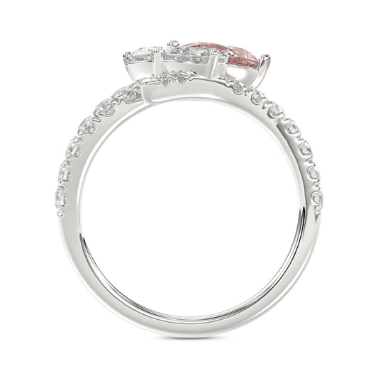 ETERNAL BLUSH COLLECTION 14K WHITE GOLD 1 3/4CT ROUND/PEAR/PINK PEAR DIAMOND LADIES RING (CENTER STONE PINK PEAR DIAMOND 1.00CT)