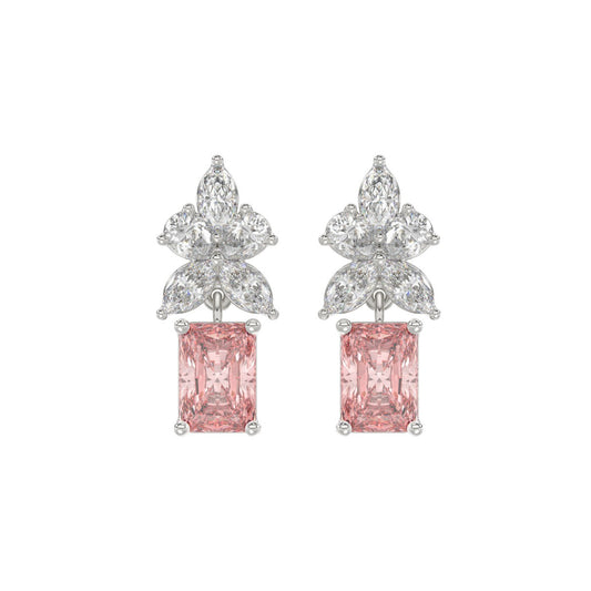 14K WHITE GOLD 3.00CT PEAR/MARQUISE/PINK RADIANT DIAMOND LADIES EARRINGS