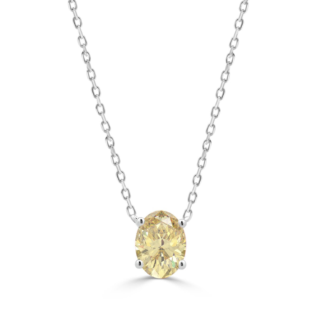 14K WHITE GOLD 1.00CT YELLOW OVAL DIAMOND LADIES NECKLACE