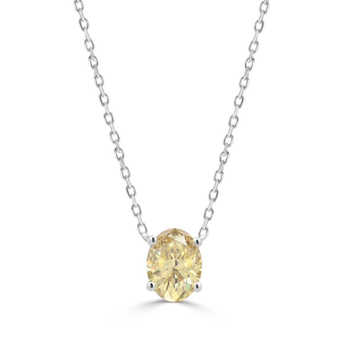 14K WHITE GOLD 1.00CT YELLOW OVAL DIAMOND LADIES NECKLACE