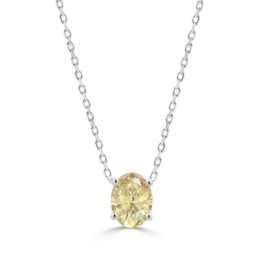 14K WHITE GOLD 1.00CT YELLOW OVAL DIAMOND LADIES NECKLACE