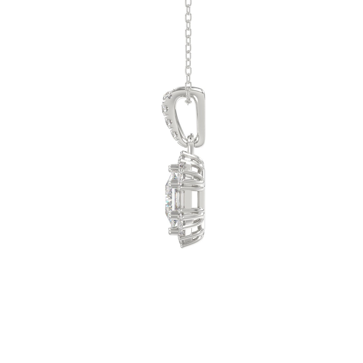 14K WHITE GOLD 1.00CT ROUND/BAGUETTE/HEXAGON STEP CUT DIAMOND LADIES PENDANT