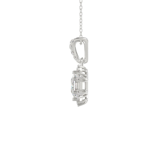 14K WHITE GOLD 1.00CT ROUND/BAGUETTE/HEXAGON STEP CUT DIAMOND LADIES PENDANT