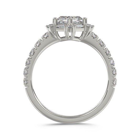 14K WHITE GOLD 1 3/4CT ROUND/BAGUETTE/HEZAGON STEP CUT DIAMOND LADIES RING