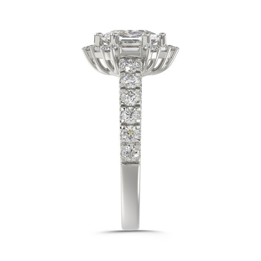 14K WHITE GOLD 1 3/4CT ROUND/BAGUETTE/HEXAGON STEP CUT DIAMOND LADIES RING