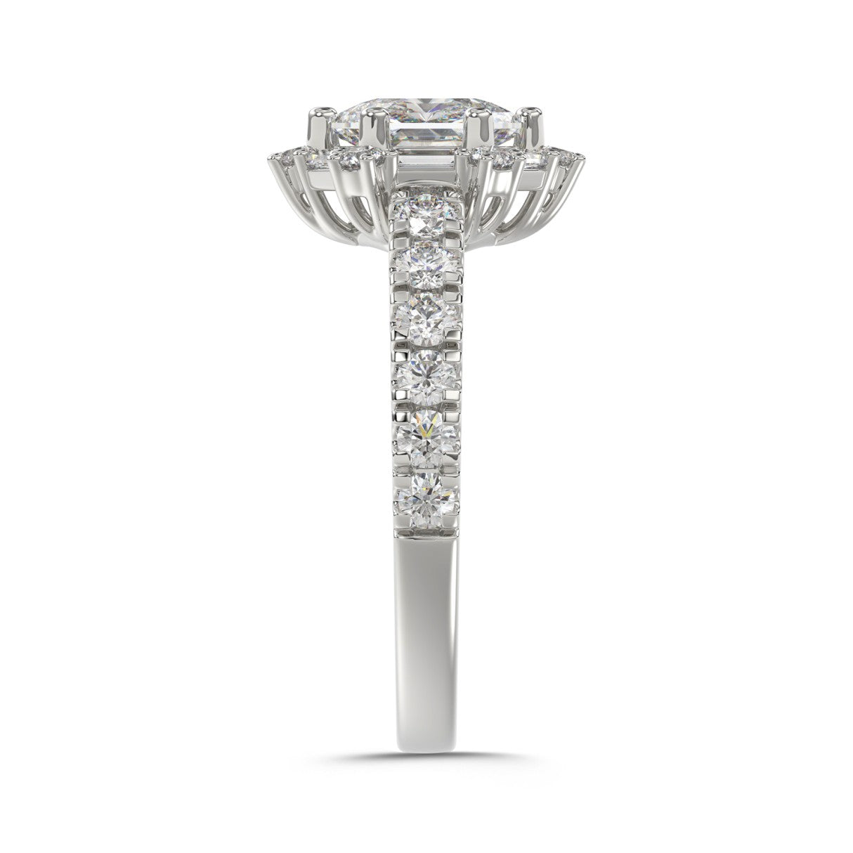 14K WHITE GOLD 1 3/4CT ROUND/BAGUETTE/HEZAGON STEP CUT DIAMOND LADIES RING