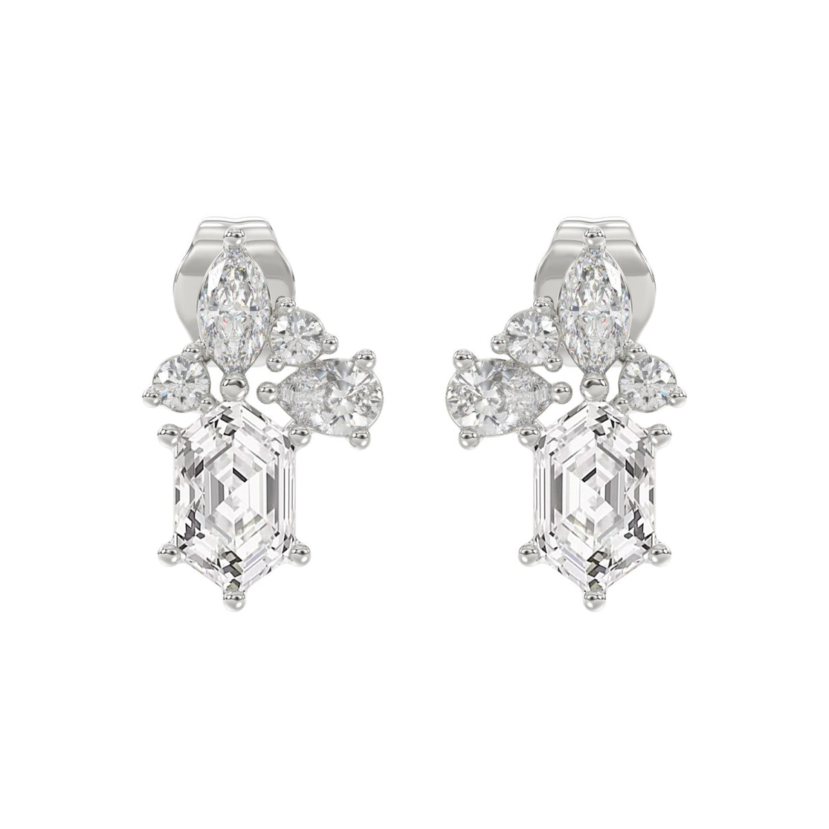 14K WHITE GOLD 1 1/2CT ROUND/MARQUISE/PEAR/HEXAGON STEP CUT LADIES EARRINGS