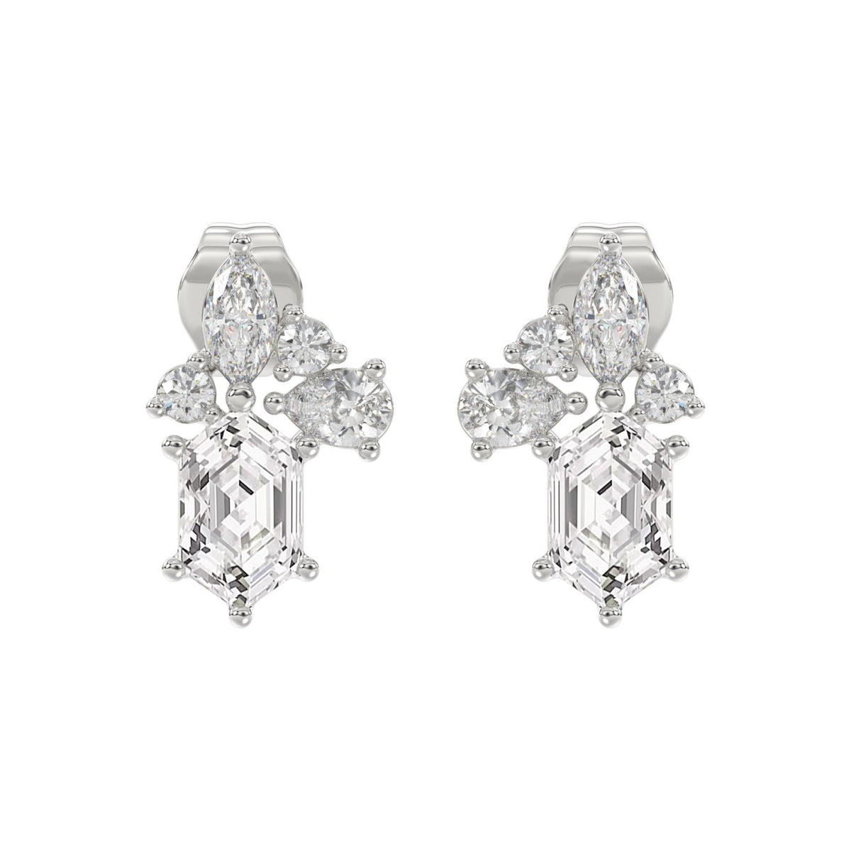 14K WHITE GOLD 1 1/2CT ROUND/MARQUISE/PEAR/HEXAGON STEP CUT LADIES EARRINGS