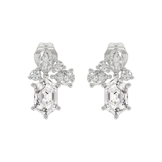 14K WHITE GOLD 1 1/2CT ROUND/MARQUISE/PEAR/HEXAGON STEP CUT LADIES EARRINGS