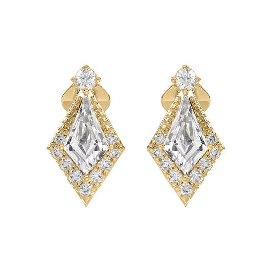 14K YELLOW GOLD 3/4CT ROUND/KITE STEP CUT DIAMOND LADIES EARRINGS