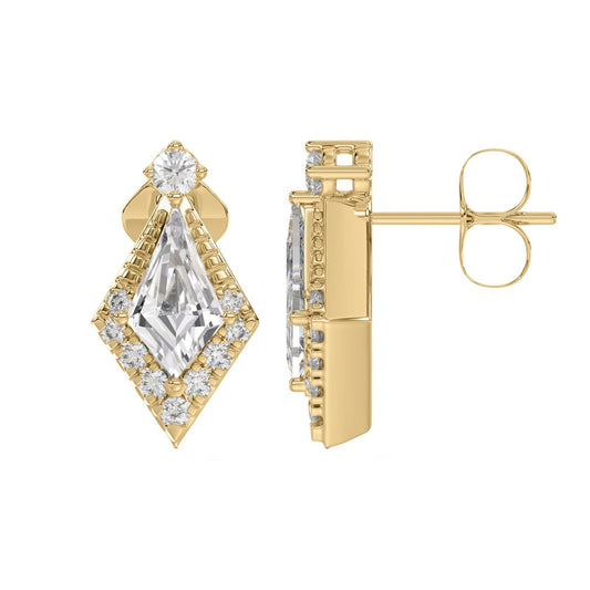 14K YELLOW GOLD 3/4CT ROUND/KITE STEP CUT DIAMOND LADIES EARRINGS