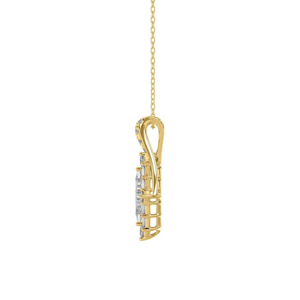 14K YELLOW GOLD 1.00CT ROUND/BAGUETTE/KITE STEP CUT DIAMOND LADIES PENDANT