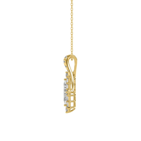 14K YELLOW GOLD 1.00CT ROUND/BAGUETTE/KITE STEP CUT DIAMOND LADIES PENDANT
