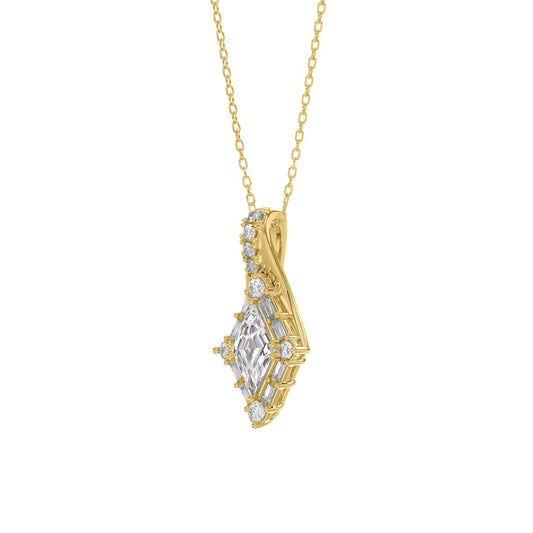 14K YELLOW GOLD 1.00CT ROUND/BAGUETTE/KITE STEP CUT DIAMOND LADIES PENDANT