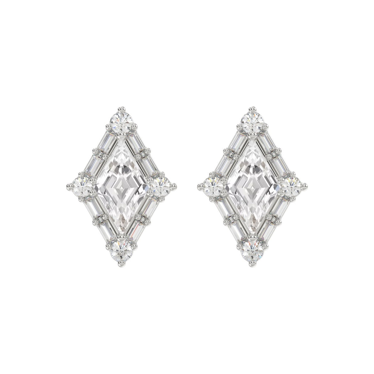 14K WHITE GOLD 1 1/4CT ROUND/BAGUETTE/KITE STEP CUT DIAMOND LADIES EARRINGS