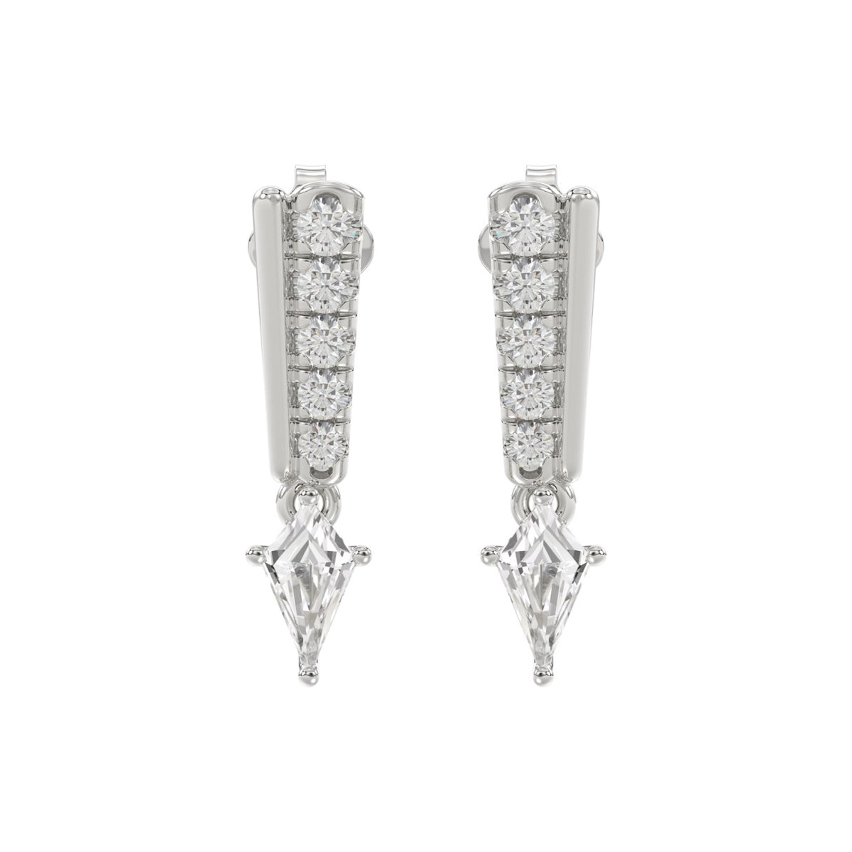 14K WHITE GOLD 3/4CT ROUND/KITE STEP CUT DIAMOND LADIES EARRINGS