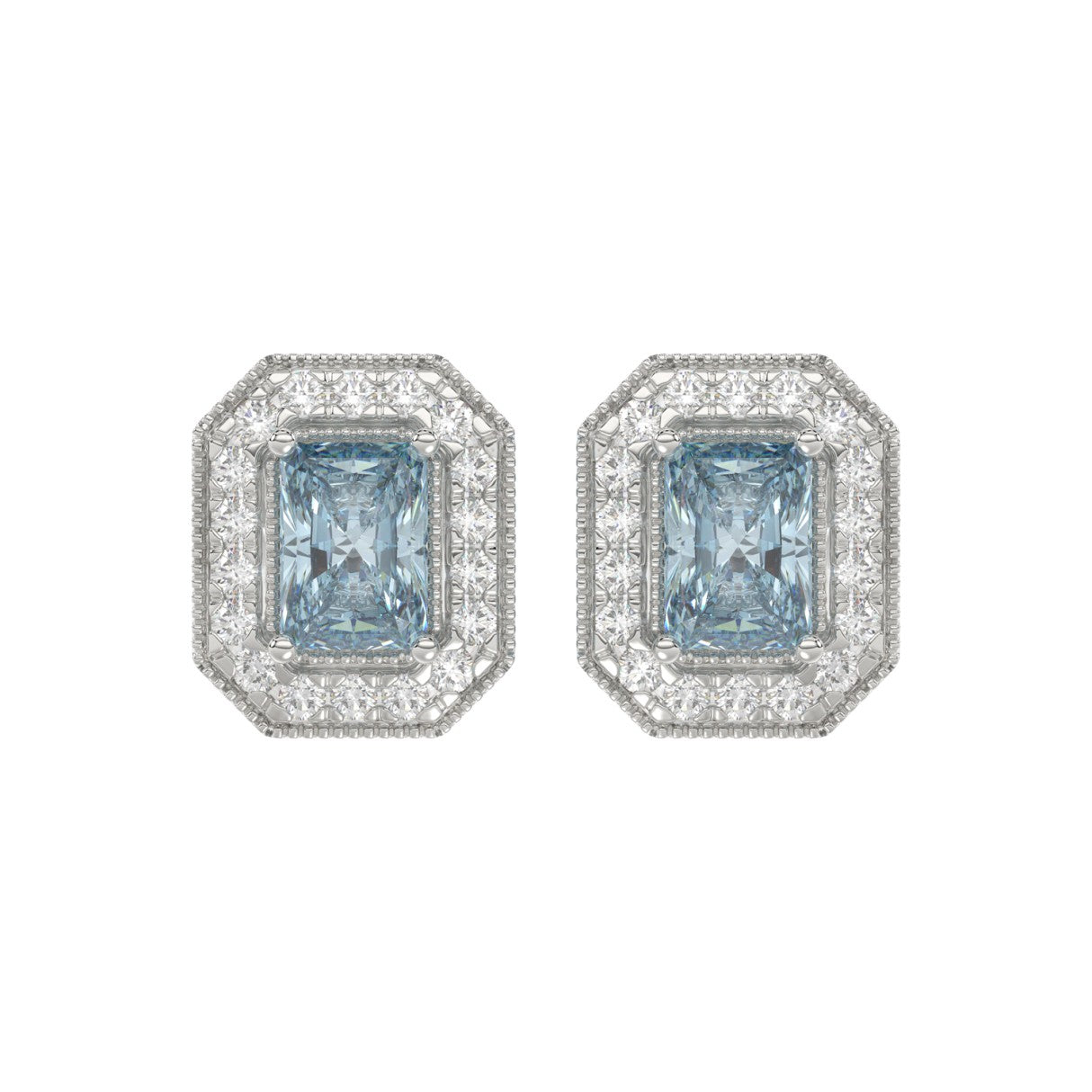 14K WHITE GOLD CRAFTED WITH 18K YELLOW GOLD BACK PLATE 1 1/4CT ROUND/BLUE EMERALD DIAMOND LADIES EARRINGS